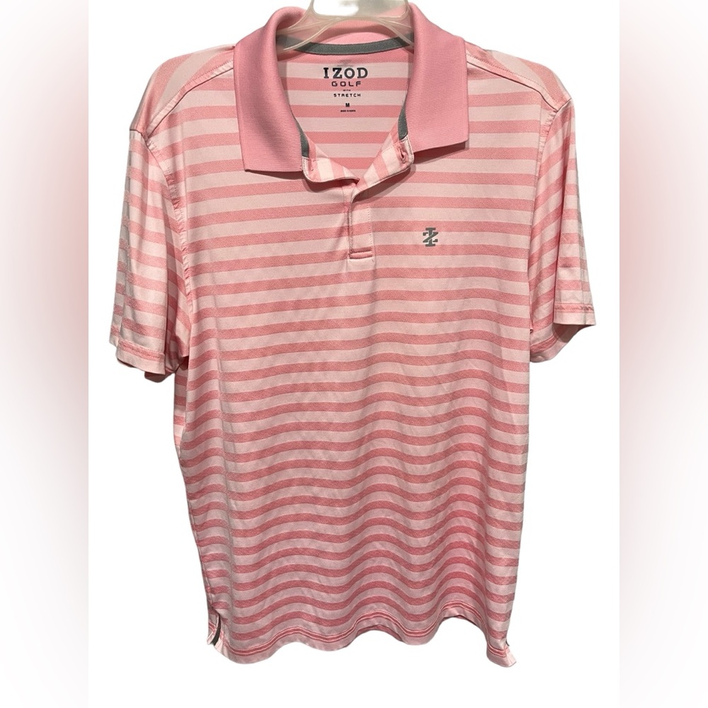 IZod Men’s Pink Striped Medium Golf Polo Shirt